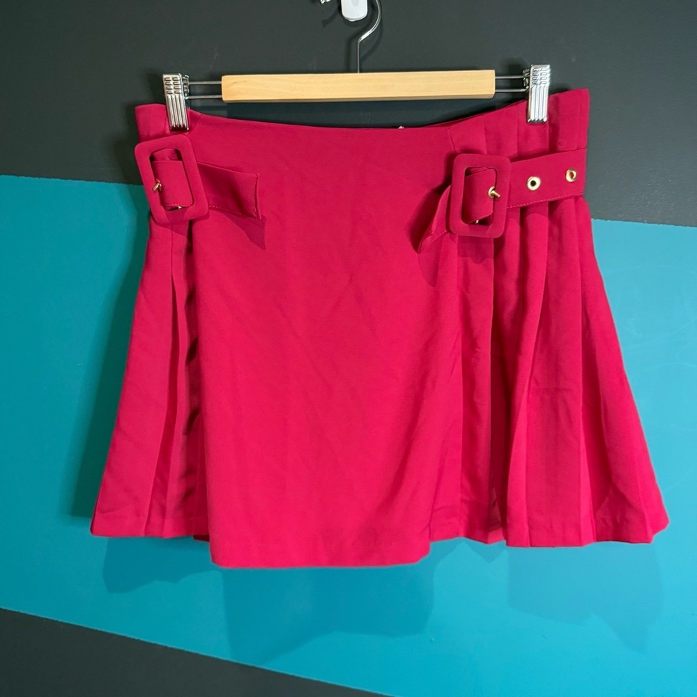 Women’s A-Line Mini Skirt with Buckle Detail - Hot Pink
